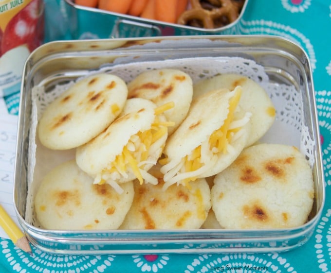 These delicious Gluten free Venezuelan mini arepas are filled with cheese and are perfect for breakfast, the lunchbox and even as an after school snack