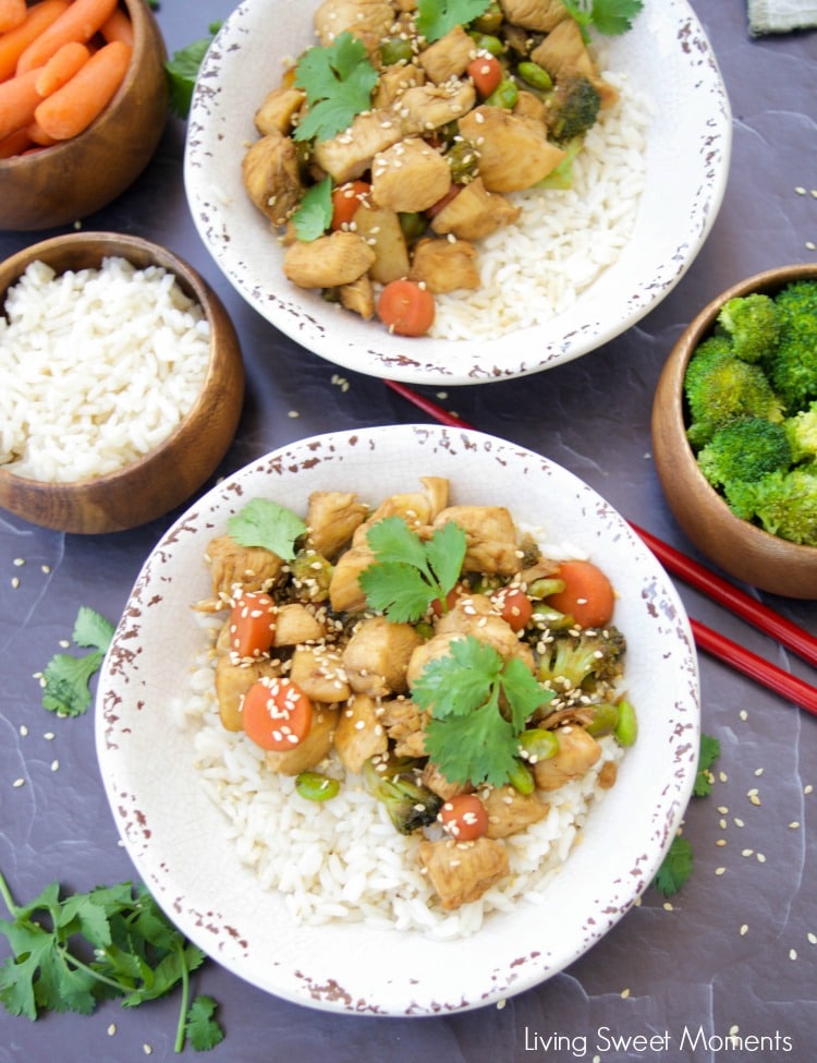 These amazing Chicken Teriyaki Rice Bowls are ready in 20 minutes or less. Enjoy a delicious and healthy weeknight dinner recipe. Made without cornstarch.