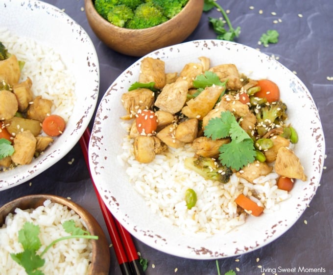 These amazing Chicken Teriyaki Rice Bowls are ready in 20 minutes or less. Enjoy a delicious and healthy weeknight dinner recipe. Made without cornstarch.