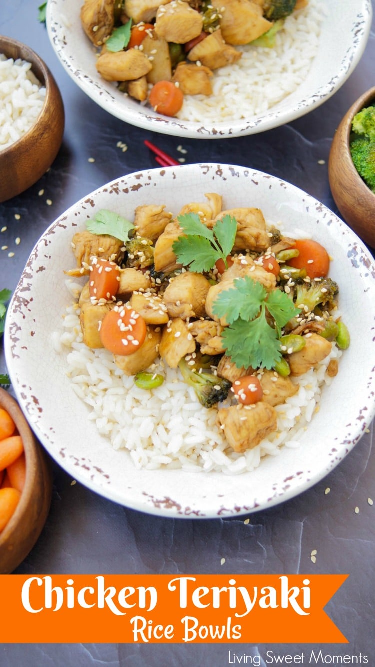 These amazing Chicken Teriyaki Rice Bowls are ready in 20 minutes or less. Enjoy a delicious and healthy weeknight dinner recipe. Made without cornstarch. 