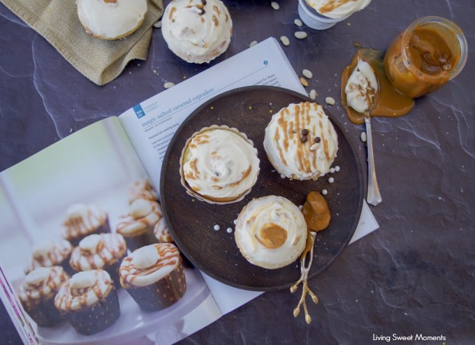 These decadent Salted Caramel Cupcakes are healthier, flourless, & high in protein. Served with creamy frosting and caramel sauce. Dessert without the guilt