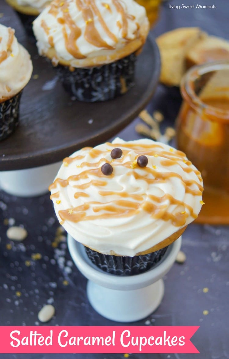 These decadent Salted Caramel Cupcakes are healthier, flourless, & high in protein. Served with creamy frosting and caramel sauce. Dessert without the guilt