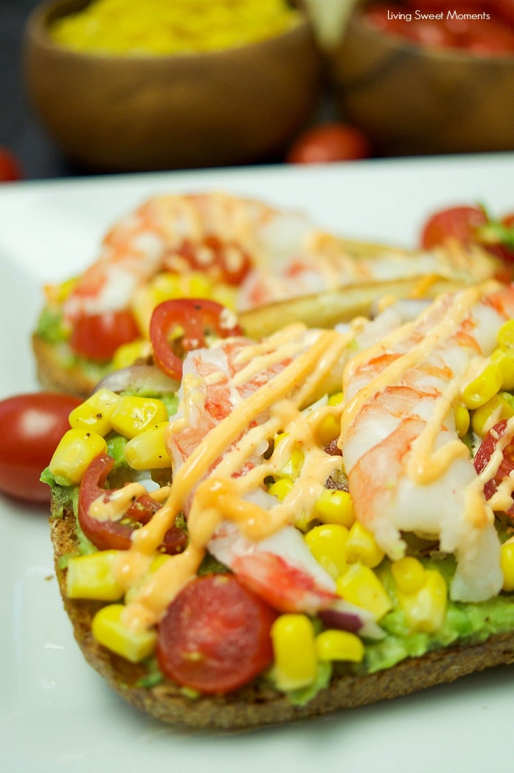 Looking for the best avocado toast recipe? You're in luck! This amazing Spicy Shrimp Avocado Toast is perfect for a quick & easy dinner or lunch idea.