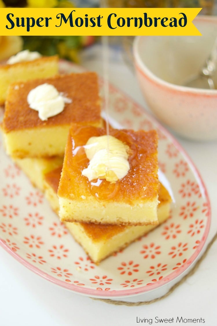 This Super Moist Cornbread Recipe is super easy to make, rich, tender, and flavorful. Cut it into squares and is perfect to serve with any meal