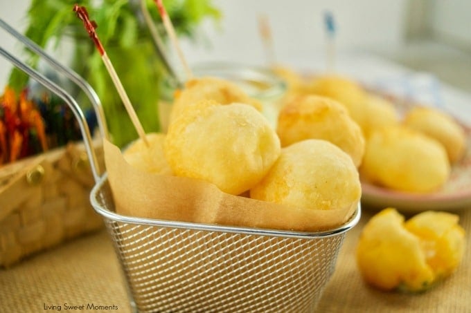 These amazing Cheese Stuffed Yuca Balls are crispy, delicate, and so cheesy! Served with a cilantro aioli. Perfect as bite-size appetizers for entertaining.