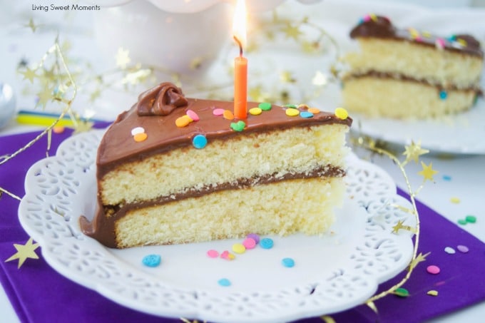 This creamy Chocolate Birthday Cake Icing Recipe is the best one you will ever try! Only requires 3 ingredients and is rich in real chocolate flavor. Slice with lit candle