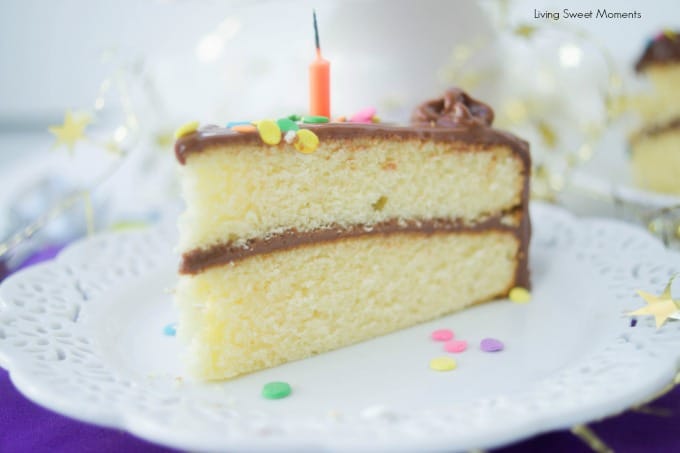 This creamy Chocolate Birthday Cake Icing Recipe is the best one you will ever try! Only requires 3 ingredients and is rich in real chocolate flavor - cake slice