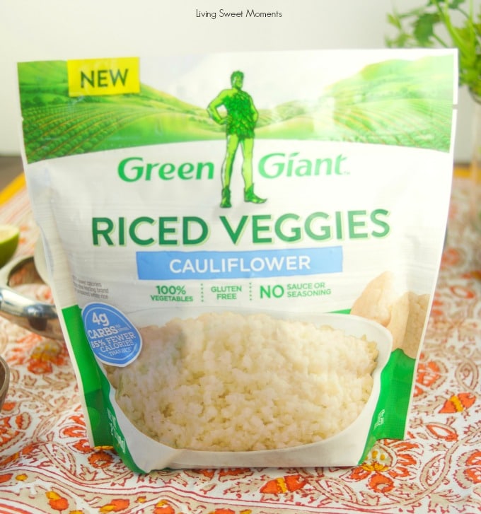 This delicious Curried Riced Cauliflower recipe with shrimp is low carb, paleo and keto friendly. Green Giant Riced Veggies Cauliflower bag