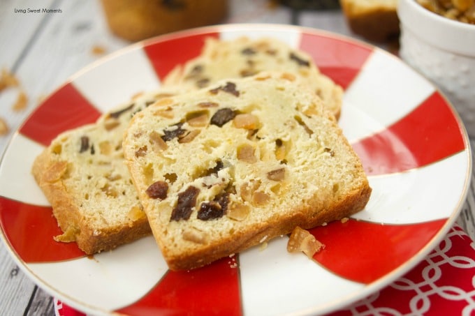 This easy Easy Mini Panettone recipe is delicious, flavorful, and quick to make. Sliced panettone showing the raisin and orange filling