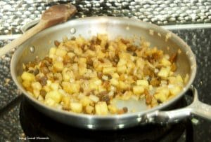 apple noodle kugel recipe. Sautéing onions and apples