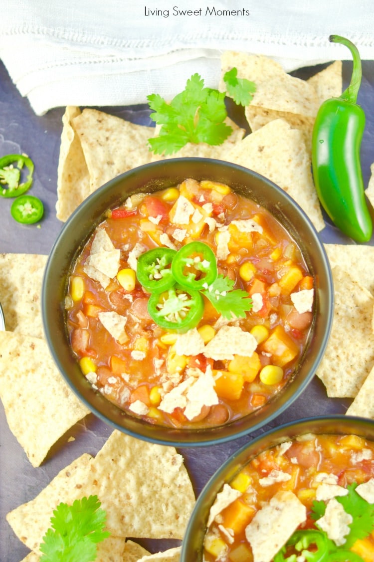 This quick and easy Vegan Instant Pot Sweet Potato Chili recipe is ready in 20 minutes or less and is made with canned beans, spices, and veggies.