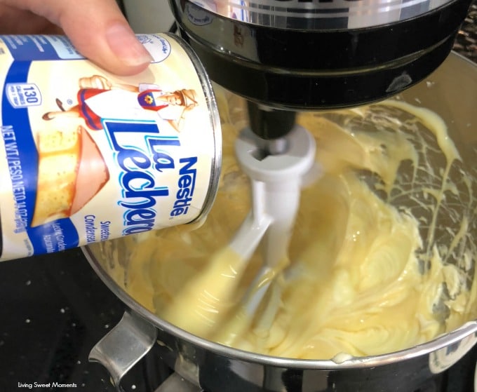 This decadent No Bake Chocolate Biscuit Cake recipe process showing the biscuits the can of condensed milk adding to the mixer