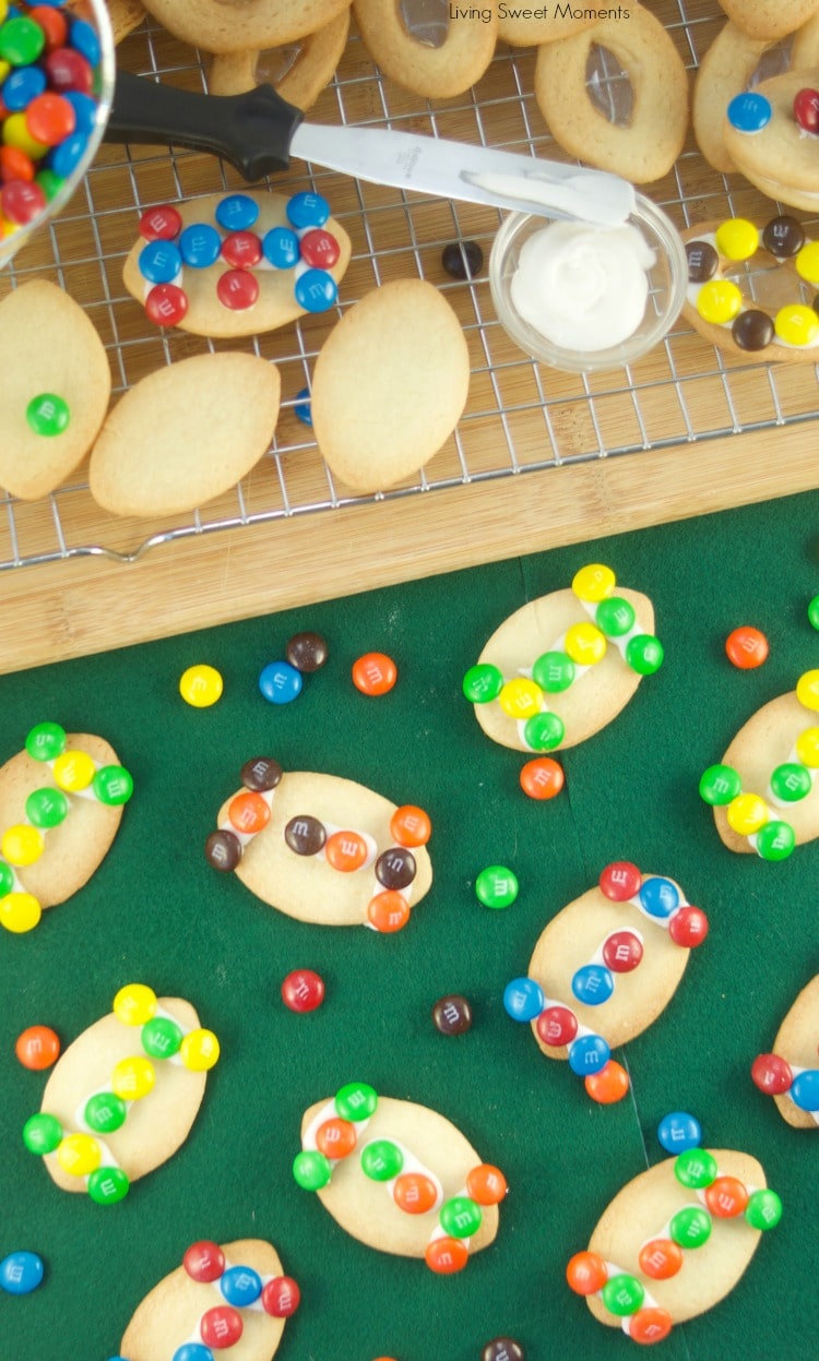 These fun M&M Football Cookies make great superbowl dessert ideas using candy