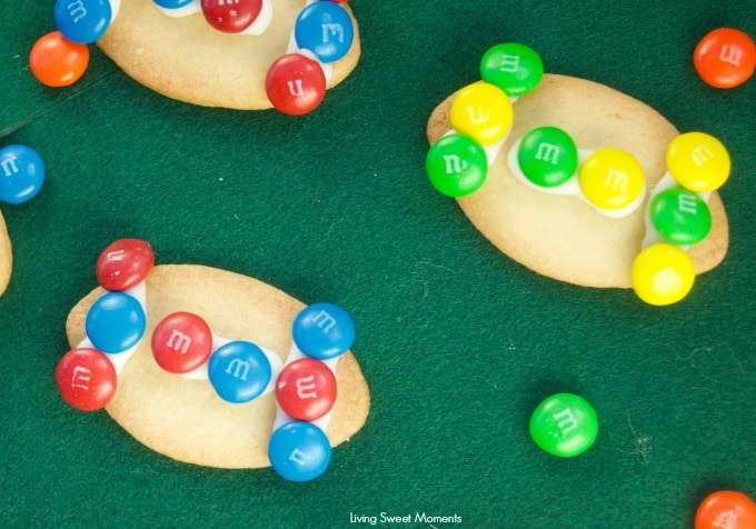 These fun M&M Football Cookies are the perfect kid friendly activity to do during the superbowl