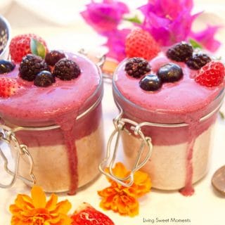 This delicious strawberry overnight oats with a blackberry and blueberry smoothie