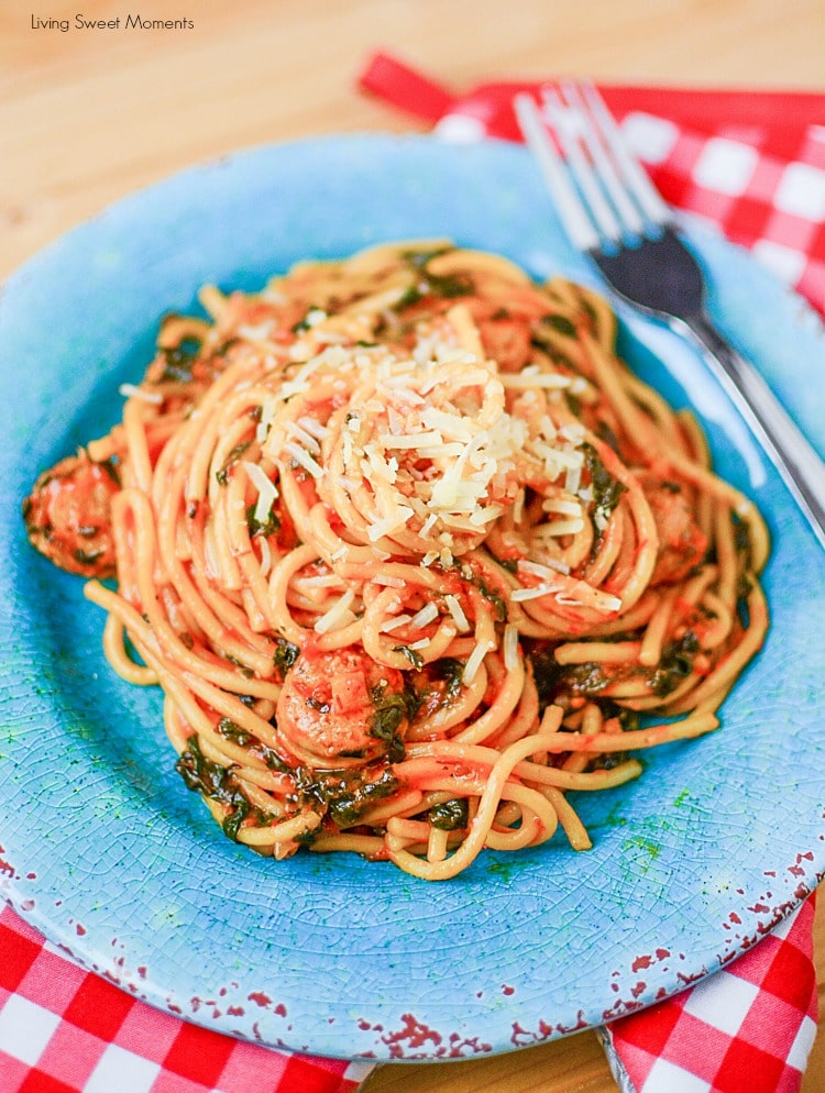 This quick Instant Pot Pasta Recipe is made with sausage and spinach. A delicious one pot family friendly dinner idea ready in 20 minutes or less. 