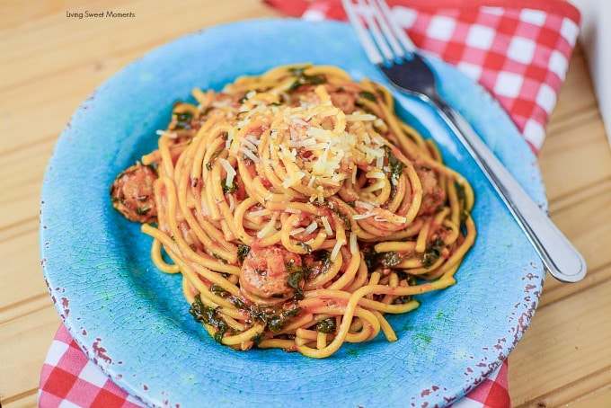 This quick Instant Pot Pasta Recipe is made with sausage and spinach. A one pot meal for dinner