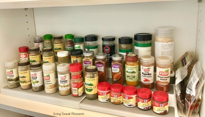 Here are some easy Pantry Organization Ideas a look at the spices being store at eye level