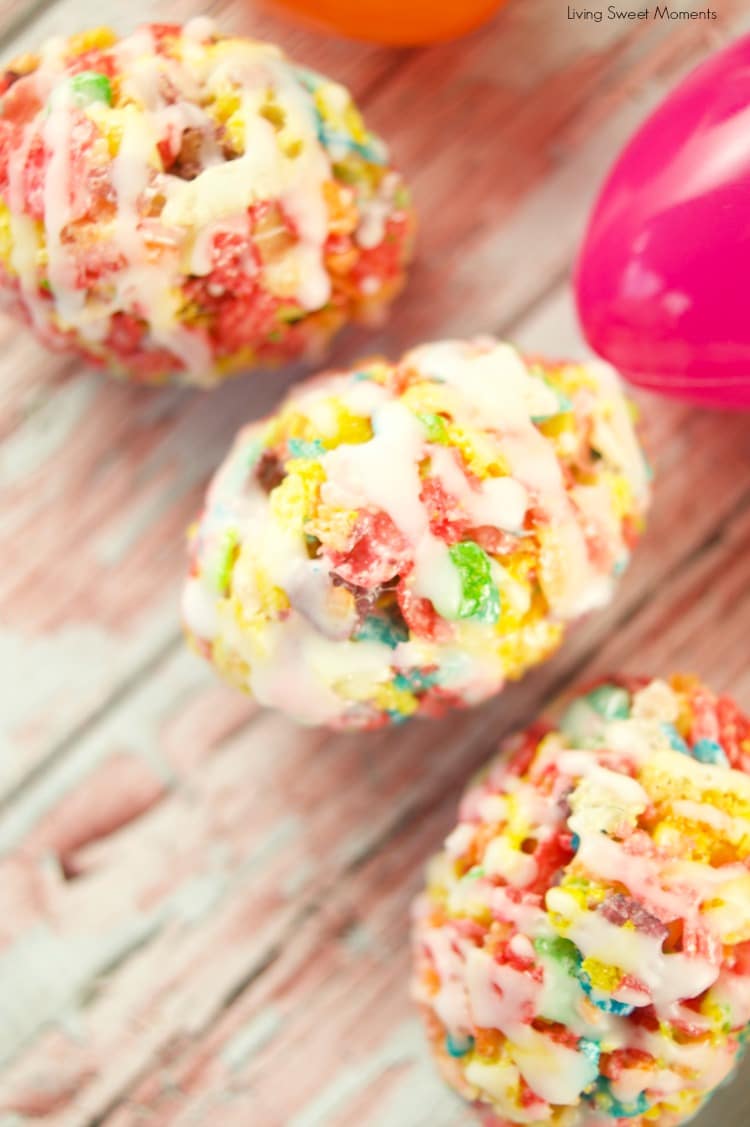 Celebrate Easter with these delicious no-bake Fruity Pebbles Eggs topped with a tangy lemon glaze. The perfect kid-friendly treat!