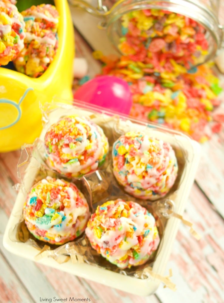 Celebrate Easter with these delicious no-bake Fruity Pebbles Eggs topped with a tangy lemon glaze. The perfect kid-friendly treat! 
