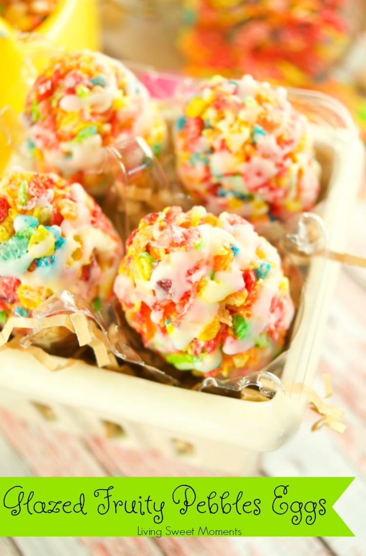 Celebrate Easter with these delicious no-bake Fruity Pebbles Eggs topped with a tangy lemon glaze. The perfect kid-friendly treat! Picture with the banner on the bottom