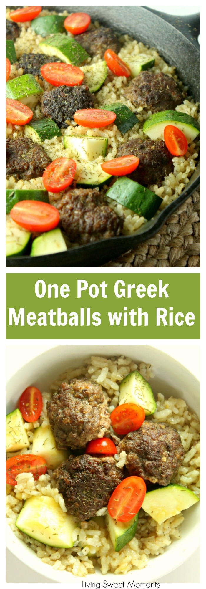 Enjoy a full meal from scratch on the table in 45 minutes or less using only one pan! This delicious One Pot Greek Meatballs is super easy to make, family friendly, and it cooks alongside a fluffy lemon dill rice. Visit Livingsweetmoments.com for more one pot meals