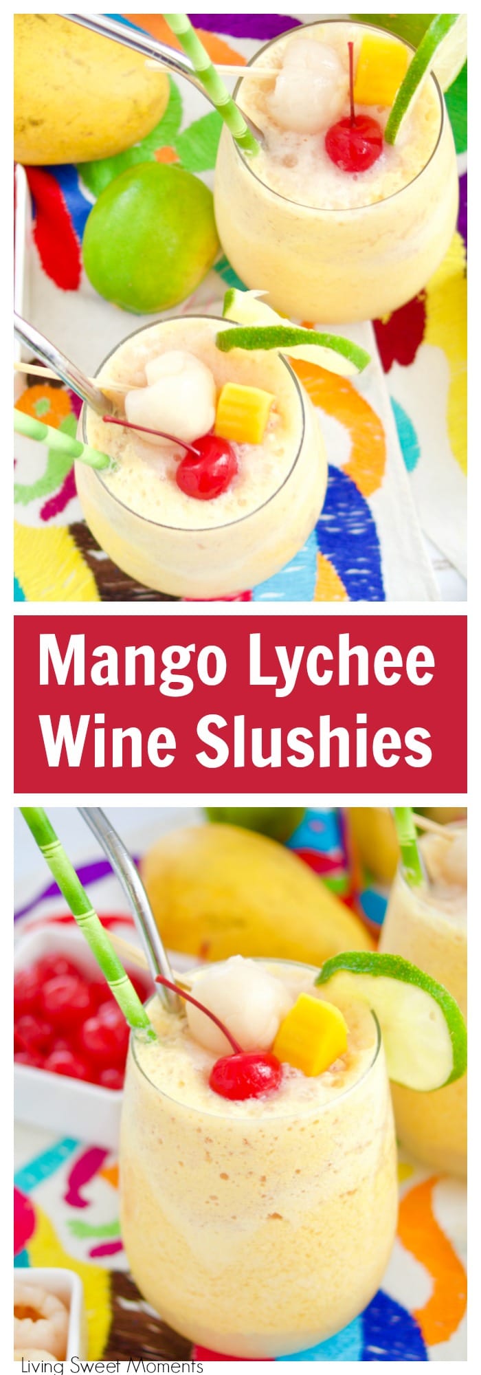 These refreshing Mango Lychee Wine Slushies have a touch of ginger and lime to give your summer drinks a new twist. Perfect for pool parties & celebrations!