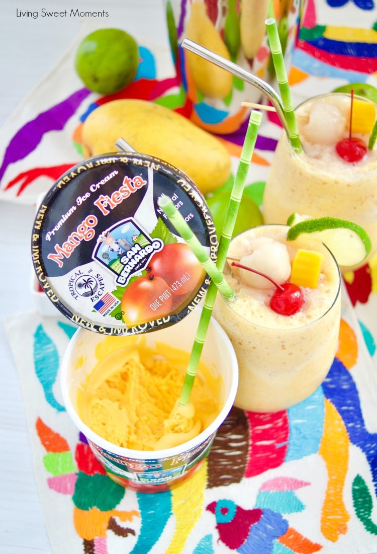 These refreshing Mango Lychee Wine Slushies are made with san bernardo mango fiesta ice cream