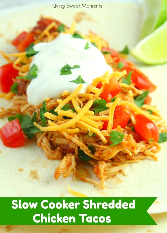 You won't believe how easy these Slow Cooker Shredded Chicken Tacos are to make. Serve in a warm tortilla with your favorite toppings. Make it tonight! 