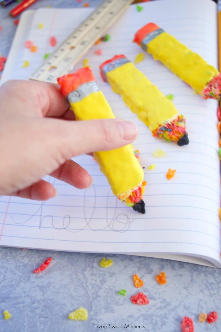 Using Pencil Shaped Cereal Treats to write on paper