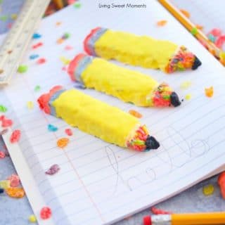 Check out these easy to make and whimsical Pencil Shaped Cereal Treats with Fruity Pebbles