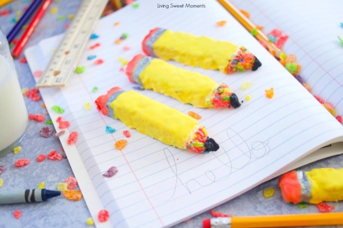 Check out these easy to make and whimsical Pencil Shaped Cereal Treats with Fruity Pebbles