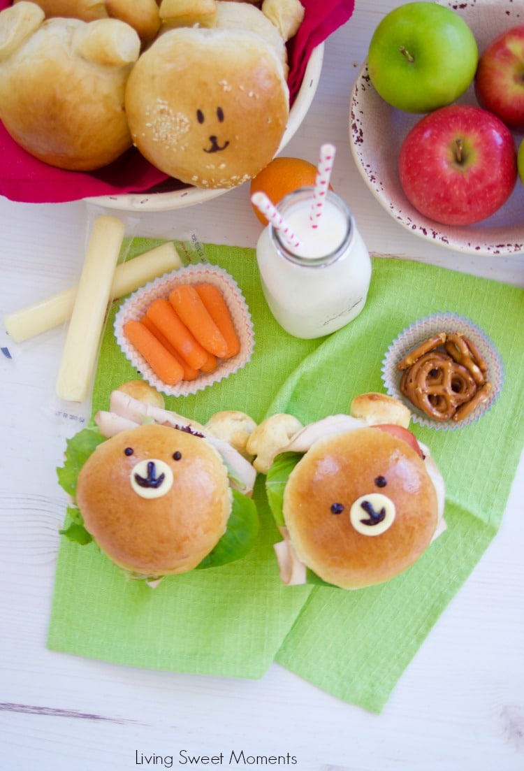 Check out how to make these delicious & adorable Teddy Bear Sandwich Buns. Here are 2 bears with carrots and pretzels