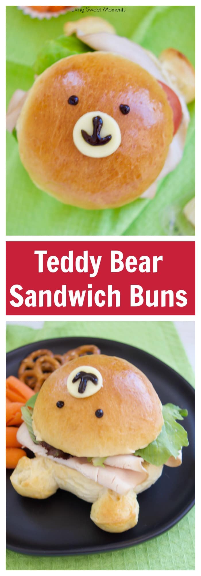 Check out how to make these delicious & adorable Teddy Bear Sandwich Buns. Fill them with your favorite ingredients. Perfect for the lunchbox! More back to school recipes at livingsweetmoments.com #ad