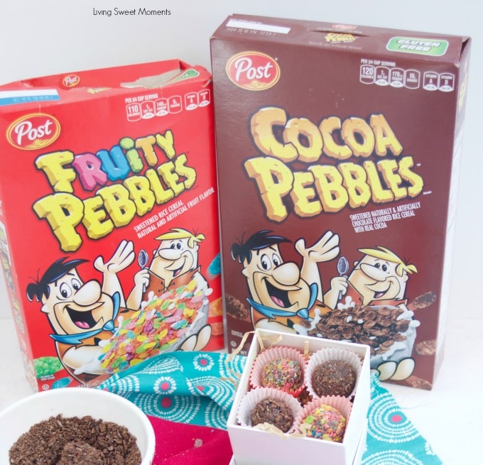 Delicious Fudgy Brigadeiros are made with Pebbles cereal