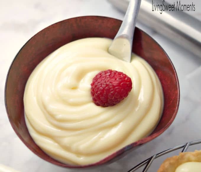 This delicious Vanilla Pastry Cream or Creme Patisserie recipe is creamy, easy to prepare, and is the perfect filling for donuts, cakes, pastries, and more.