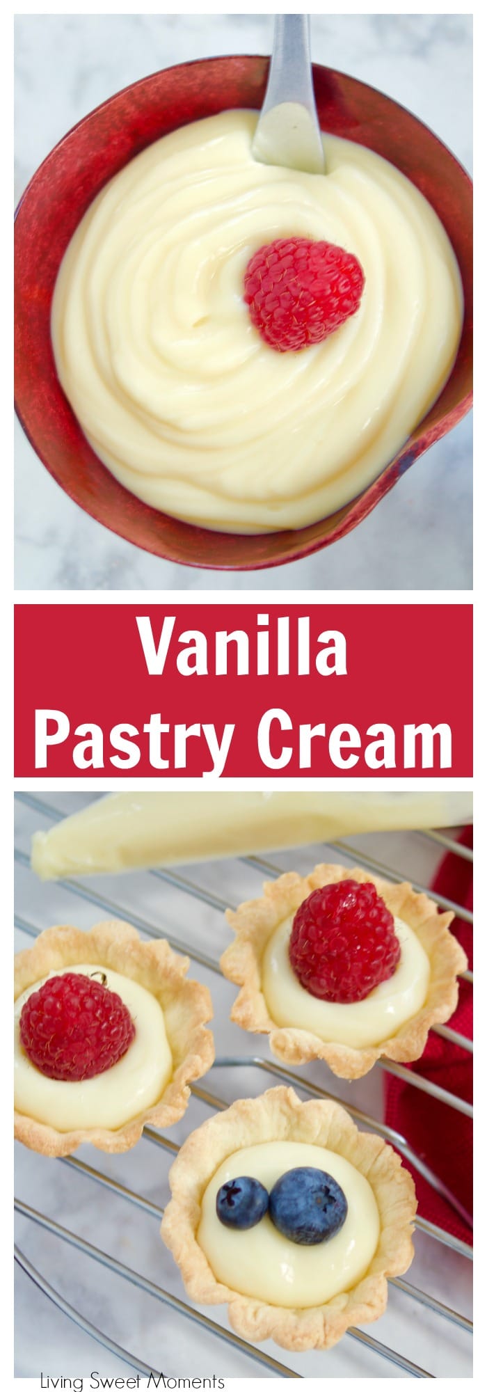 This delicious Vanilla Pastry Cream or Creme Patisserie recipe is creamy, easy to prepare, and is the perfect filling for donuts, cakes, pastries, and more