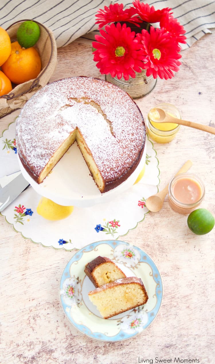 My favorite breakfast recipe! This moist and delicate Citrus Curd Cake has a creamy curd center in between delicate crumbs. Perfect with coffee or tea.