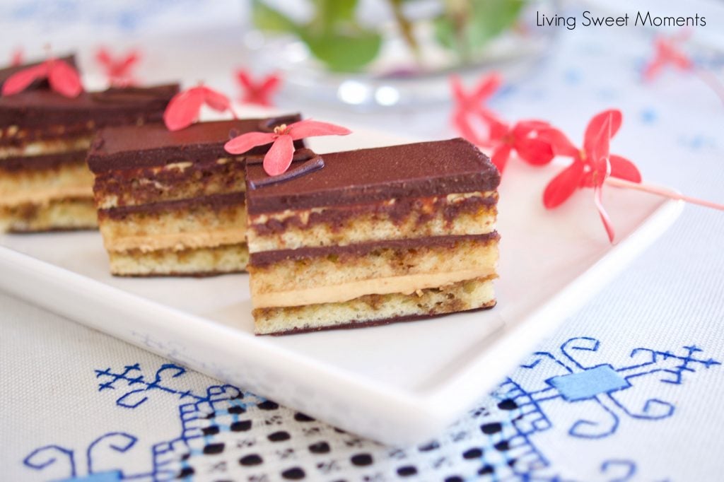 My favorite French dessert. This scrumptious classic Opera Cake recipe is composed of 7 layers of cake, chocolate, and coffee flavored french buttercream.