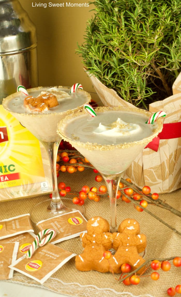 Get in the Holiday spirit with this creamy and flavorful Chai Tea Eggnog Cocktail served on a martini glass and garnished with fresh whipped cream.