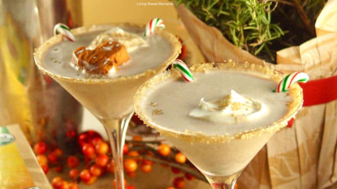 Get in the Holiday spirit with this creamy and flavorful Chai Tea Eggnog Cocktail served on a martini glass and garnished with fresh whipped cream.