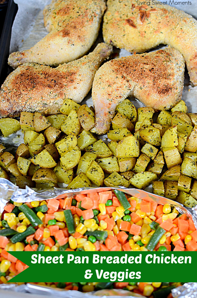 An amazing family friendly quick dinner idea! This delicious Sheet Pan Breaded Chicken and veggies requires little prep and is perfect for those busy nights