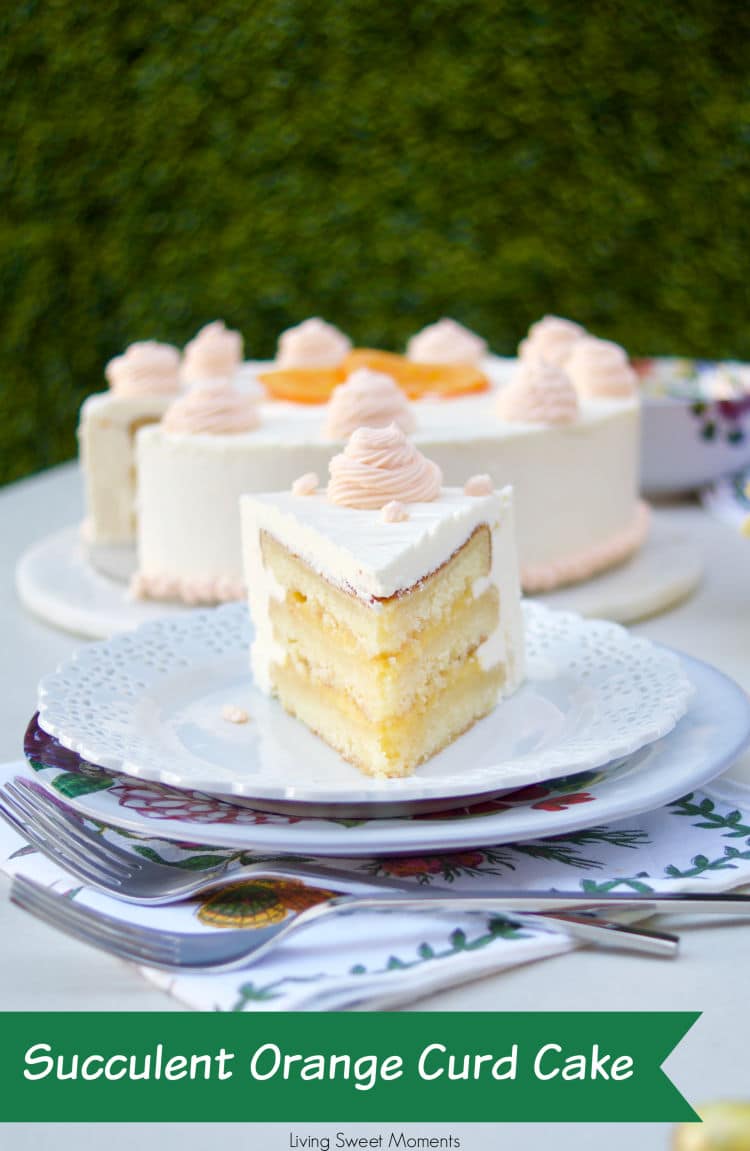 This amazing Succulent Orange Curd Cake consists of 3 layers of moist orange cake filled with orange curd and topped with Swiss vanilla buttercream