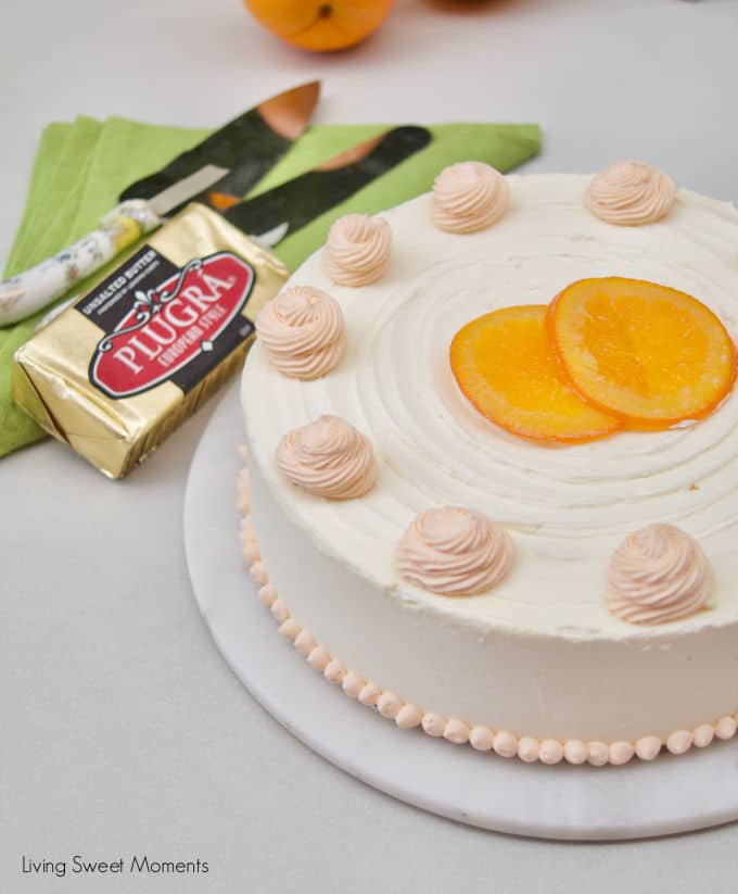 This amazing Succulent Orange Curd Cake consists of 3 layers of moist orange cake filled with orange curd and topped with Swiss vanilla buttercream. Plugra butter