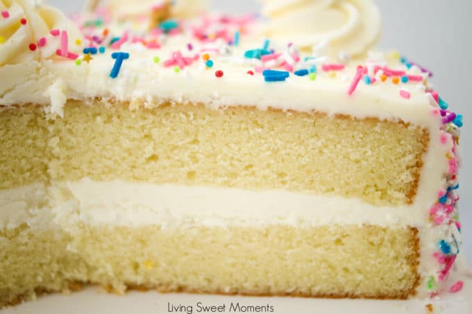 This delicious and super moist vanilla cake recipe is one you'll make over and over! It has a soft and delicious crumb with a hint of sweetness and vanilla.