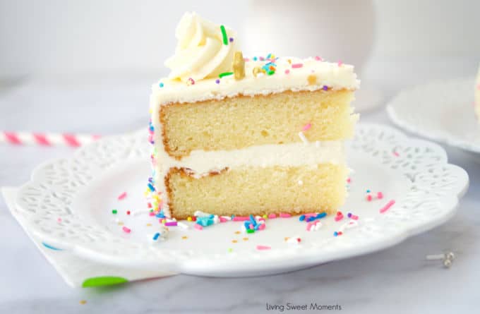 This delicious and super moist vanilla cake recipe is one you'll make over and over! It has a soft and delicious crumb with a hint of sweetness and vanilla.