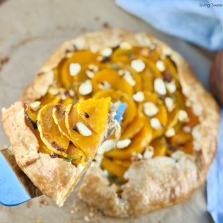 Butternut Squash Galette with caramelized onions, creamy goat cheese, and a flaky buttery crust. Perfect for fall gatherings and Thanksgiving!