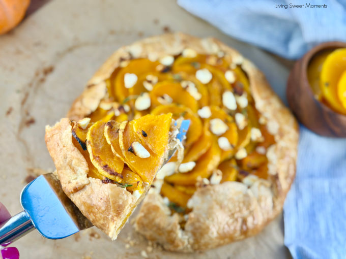 Butternut Squash Galette with caramelized onions, creamy goat cheese, and a flaky buttery crust. Perfect for fall gatherings and Thanksgiving!