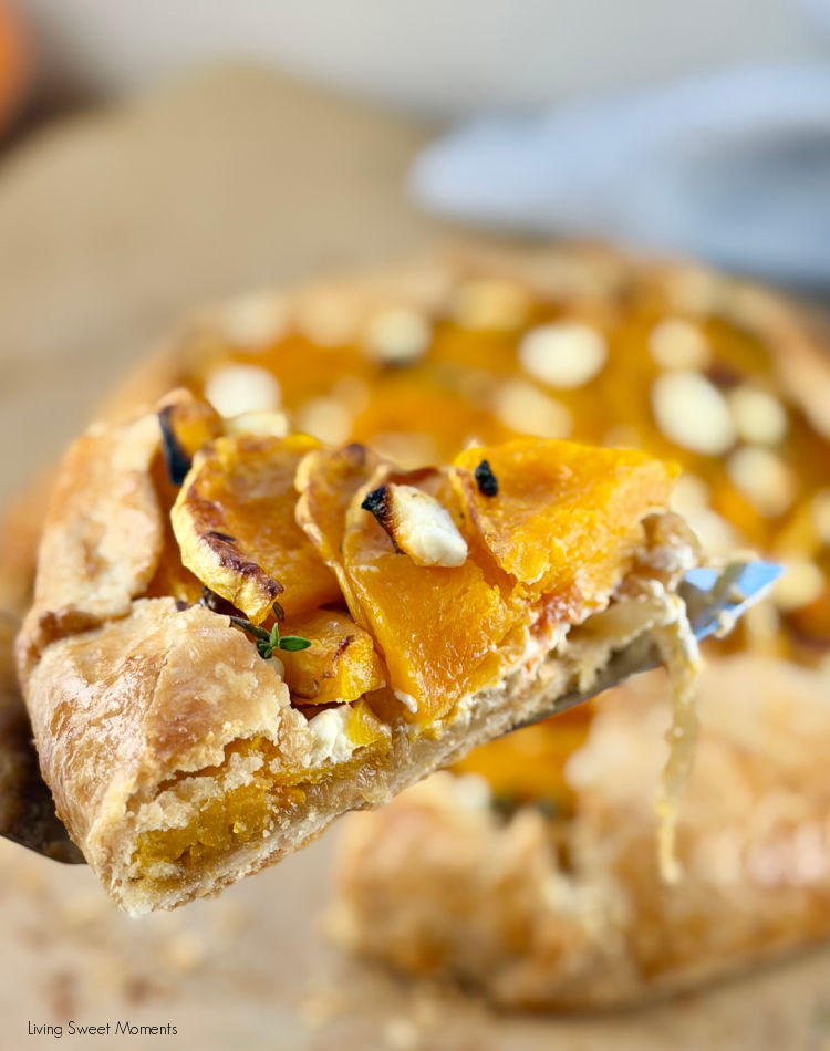 Butternut Squash Galette with caramelized onions, creamy goat cheese, and a flaky buttery crust. Perfect for fall gatherings and Thanksgiving!