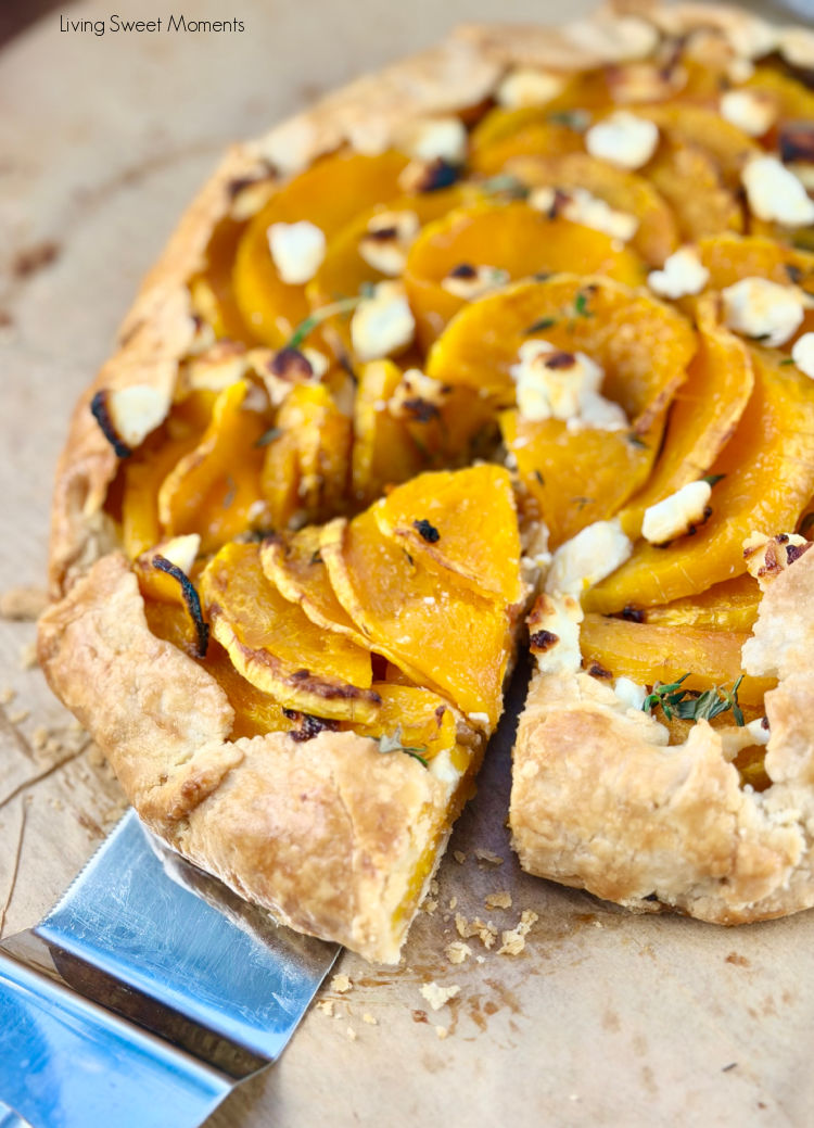 Butternut Squash Galette with caramelized onions, creamy goat cheese, and a flaky buttery crust. Perfect for fall gatherings and Thanksgiving!